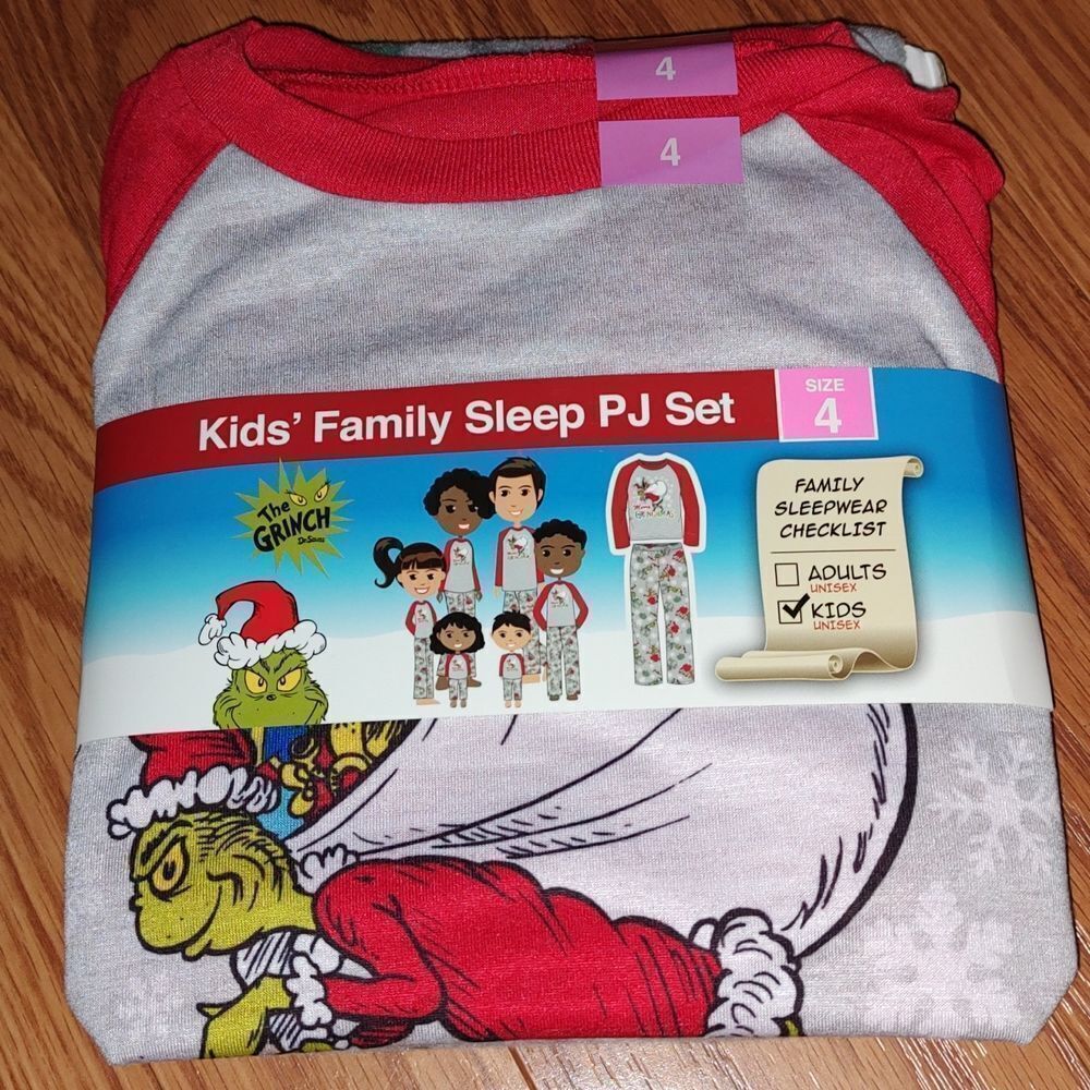 The Grinch Christmas flannel PJ pajama set unisex Sz 4 NWT